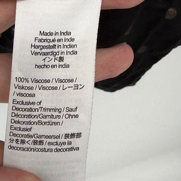 Madewell 2X Black Brown Polka Dot Smocked Babydoll Dress Midi Boho Peasant - Picture 5 of 6